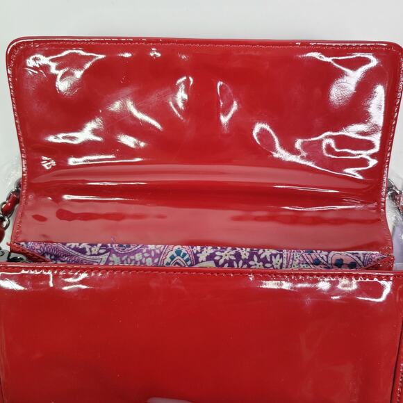 navoh Red Purse Studded Envelope Clutch short metal Chain Strap paisley Lined - Picture 8 of 15